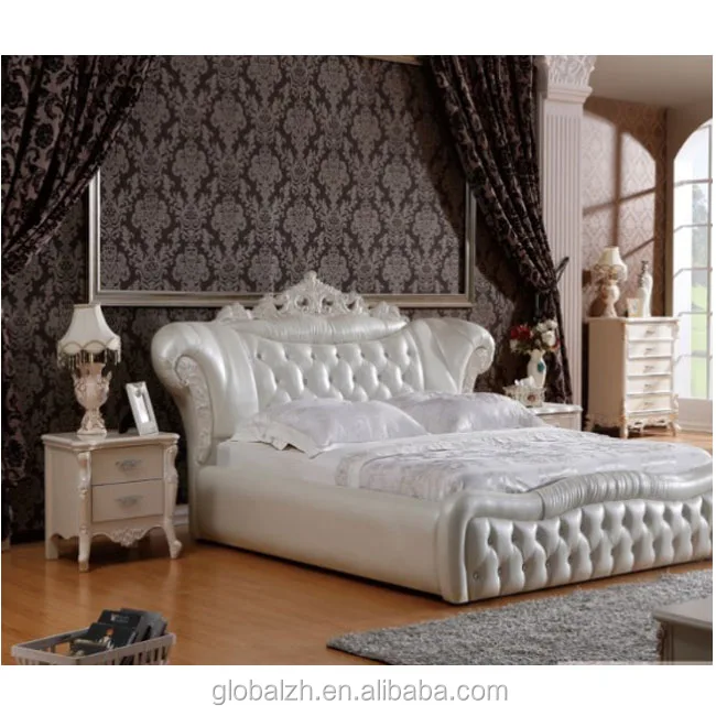 Modern Luxury Royal French Style King Queen Size Cream White Leather Bed Bedroom Furniture Buy High Quality White Leather Bed Cream White Leather Bed King Queen Size Leather Bed Product On Alibaba Com