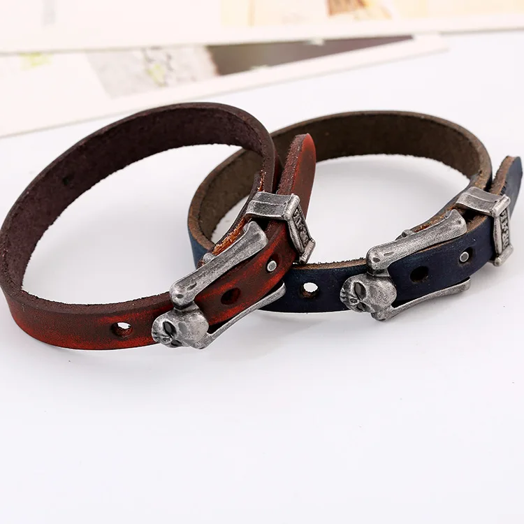 

Simple leather bracelets, leather wrap bracelet wholesale with Skull buckle
