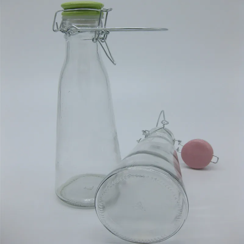 1000 500 ml Clear Round Mineral Bottle Clip Ceramic Lid Glass Milk Bottle wholesale