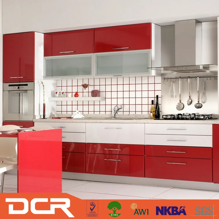 Red Lacquer Pear Wood Aluminium Glass Kitchen Cabinet Doors Direct