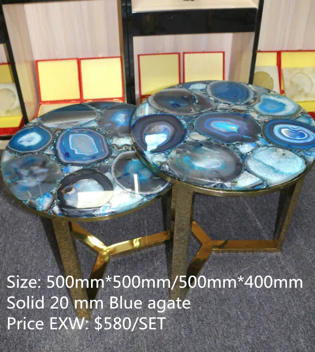 Semi Precious Stone Blue Agate Onyx Backlit Highend Furniture Bar