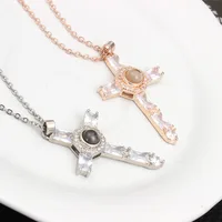 

2019 New Arrival Fashion Cross Pendant 100 Languages I Love You Necklace