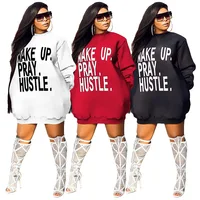 

New Arrivals Spring Fashion Plus Size Women Casual O Neck Long Sleeve Letter Print Knee Length Air layer fabric Sweater Dress