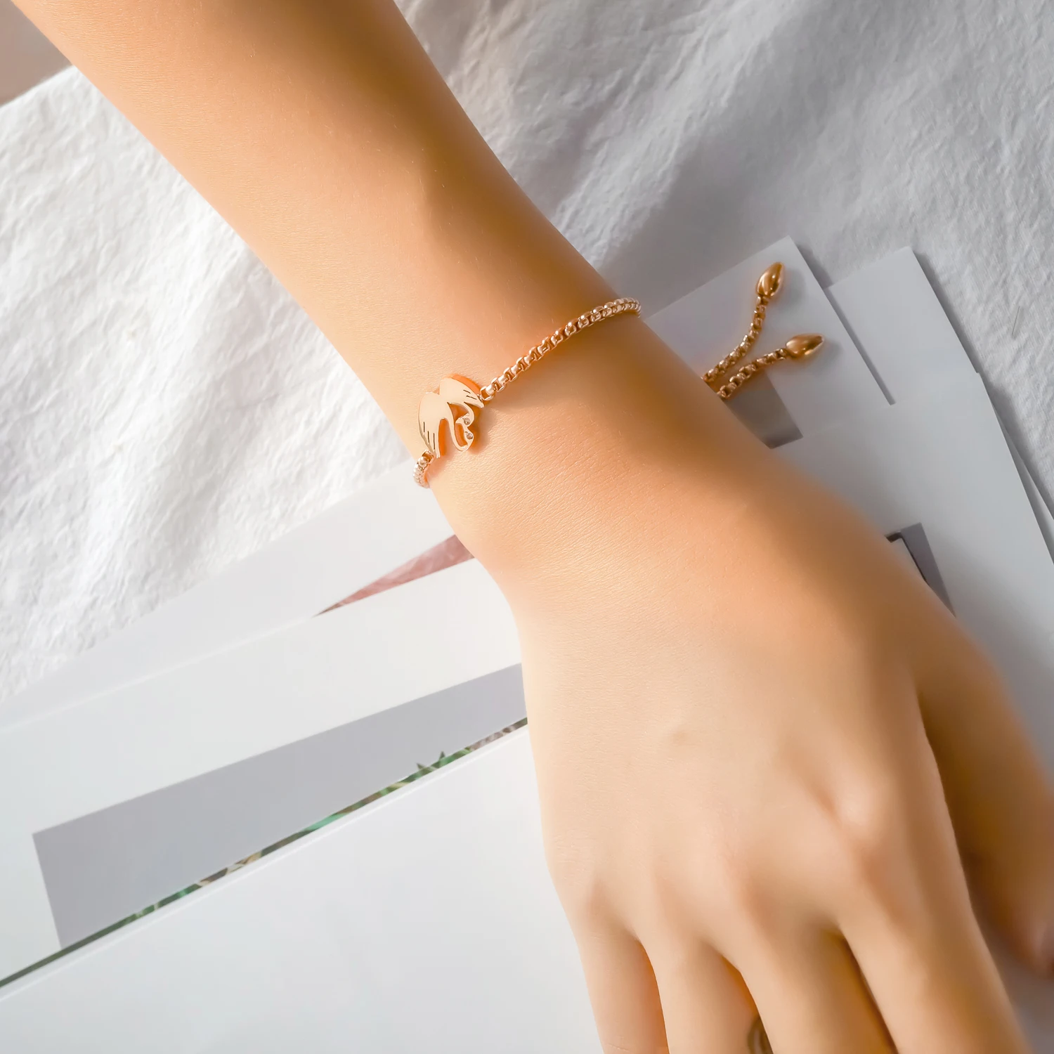 MICCI new designs romantic ladies jewelry stainless steel adjustable swan bracelet rose gold