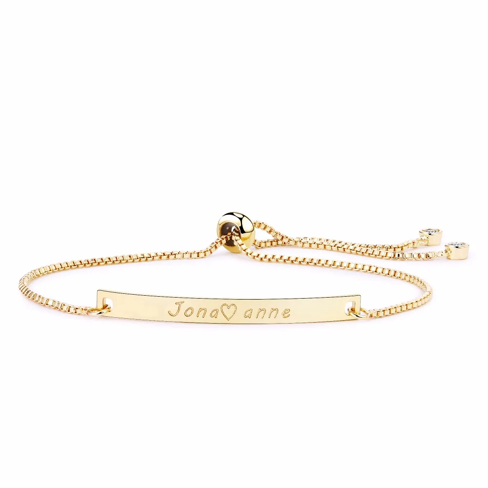 

Elegant Brass 40*4 mm Custom Name Bar Slider Bracelets for Women Brass Adjustable Bracelet for Wedding Gift Valentine' s Day, Yellow gold/rose gold/silver bracelet
