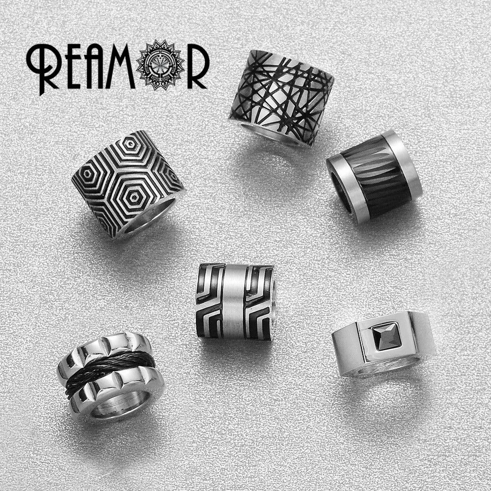 

REAMOR Plating Blue Gold Beads Accessories 316l Stainless Steel Big Hole Round Metal Spacer Beads Findings For Jewelry Making