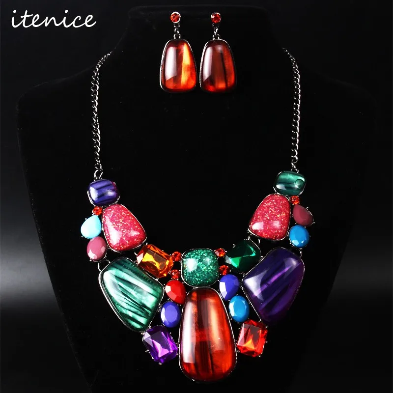 

Wholesale custom Women Fashion luxury trendy Wedding Jewelry Sets, Red;gray;orange;blue;green;purple