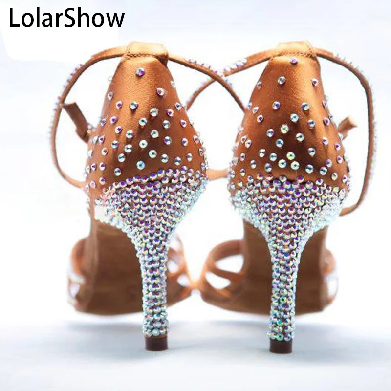 

Satin Dance Shoes Crystal Rhinestone Latin Dance Ballroom SALSA Dance Shoes, Black