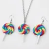New Product Ideas 2019 Rainbow Polymer Spiral Lollipop Earrings Candy Stripe Swirl Clay Fimo Necklace jewelry making