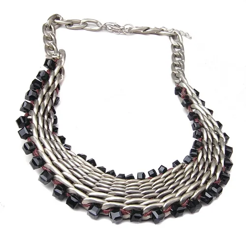 

New Chunky Gold Aluminium Chain Colorful Glass Bead Women's Collar Necklace, Many color are available