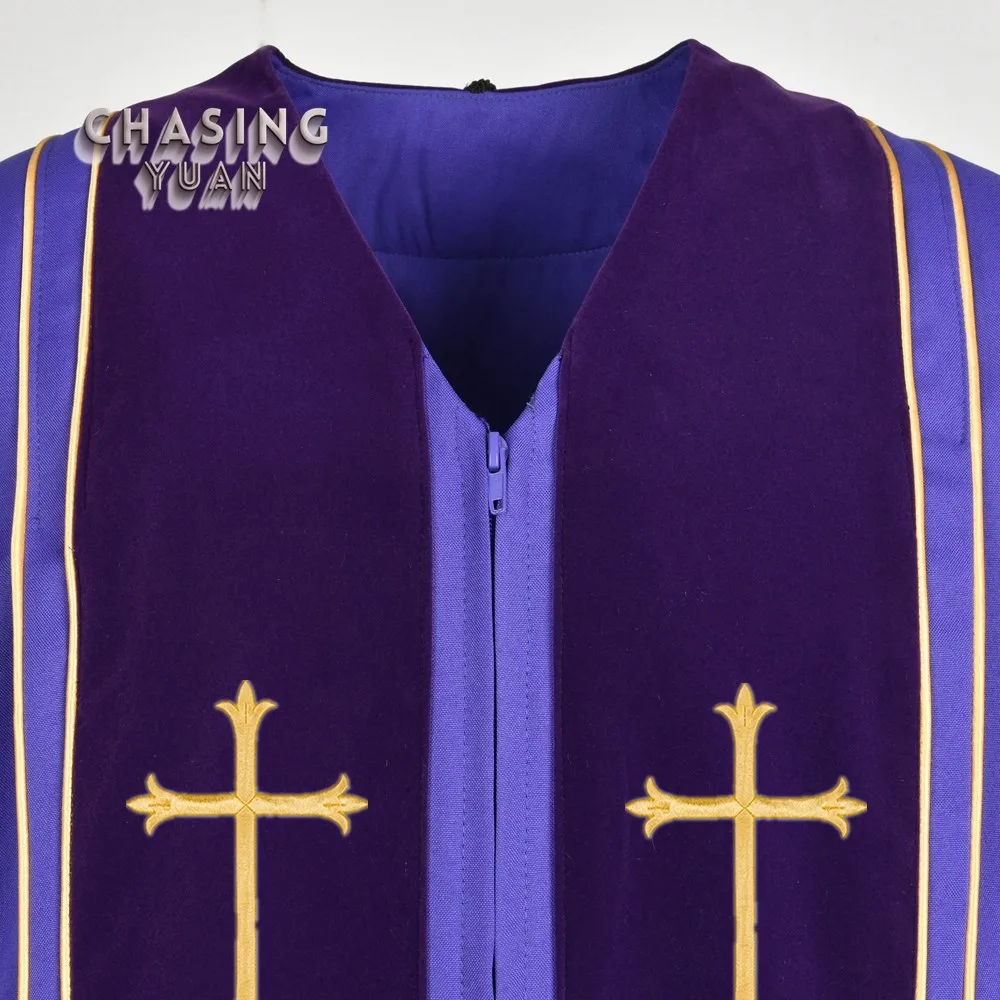 Unisex Clergy Robe Purple Pulpit Robe With Gold Trim Latin