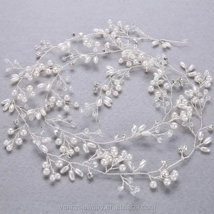 

Bouquet Crystal Beaded Wrapped Delicate Tiara Crown Wedding Bridal Hairbands Girls Long Vine Headband Hairpin Hair Accessories, Gold;silver