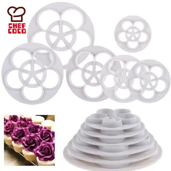 6pcs Plastic Fondant Decorating Sugarcraft Pastry Rose Flower