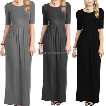 Oem Clothing Apparel Simple Style Beautiful Women S 3 4 Sleeve Solid Plus Maxi Long One Piece Dress With Elastic Waistband Buy Long One Piece Dress Simple Long Dress Long Maxi Dress Product On Alibaba Com