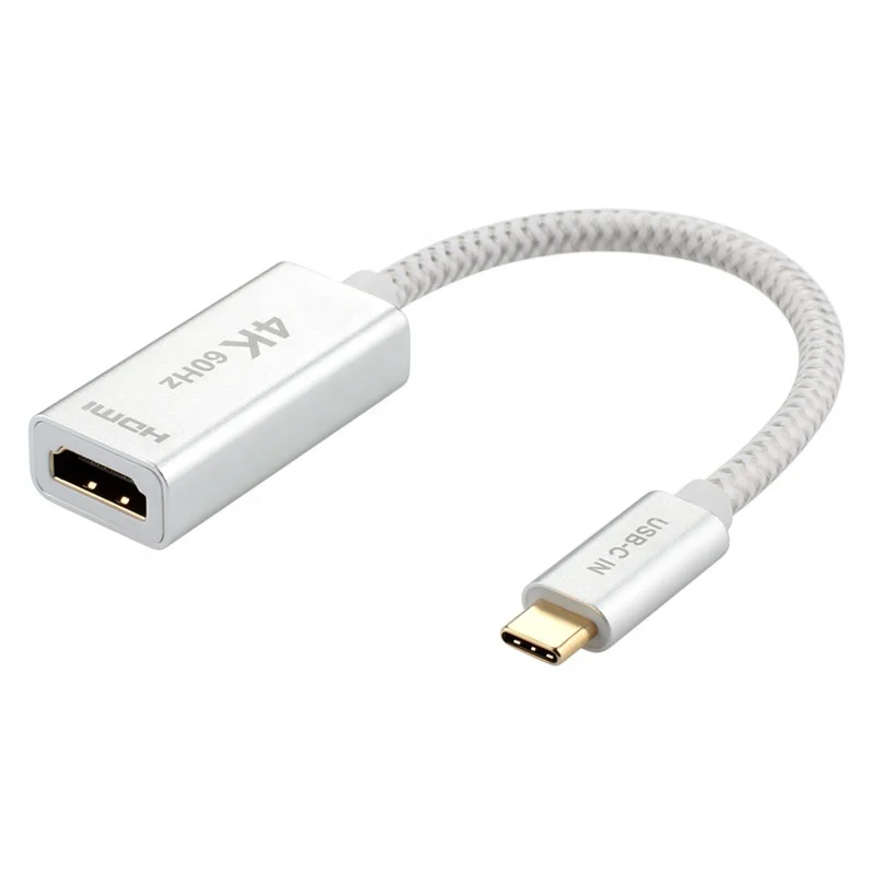 

ULT-unite USB 3.1 Type C to HDMI Adapter 4k 60Hz OEM ODM Braided Aluminum Alloy Shell Gold Plated Connector USB-C to HDMI Cable, Silver/grey