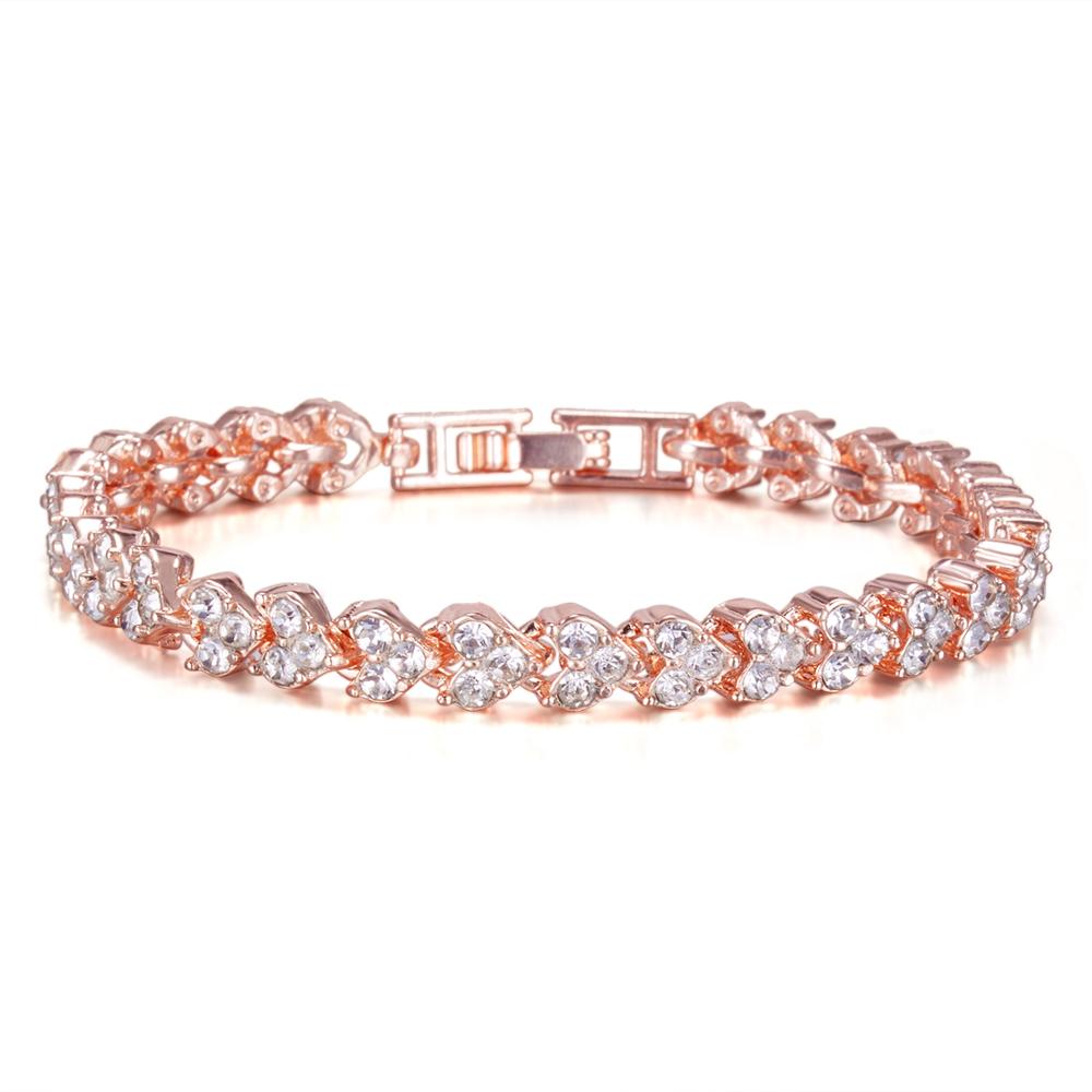 

simple Bridal Wedding Prom gift silver rose gold heart zircon tennis bracelet for women