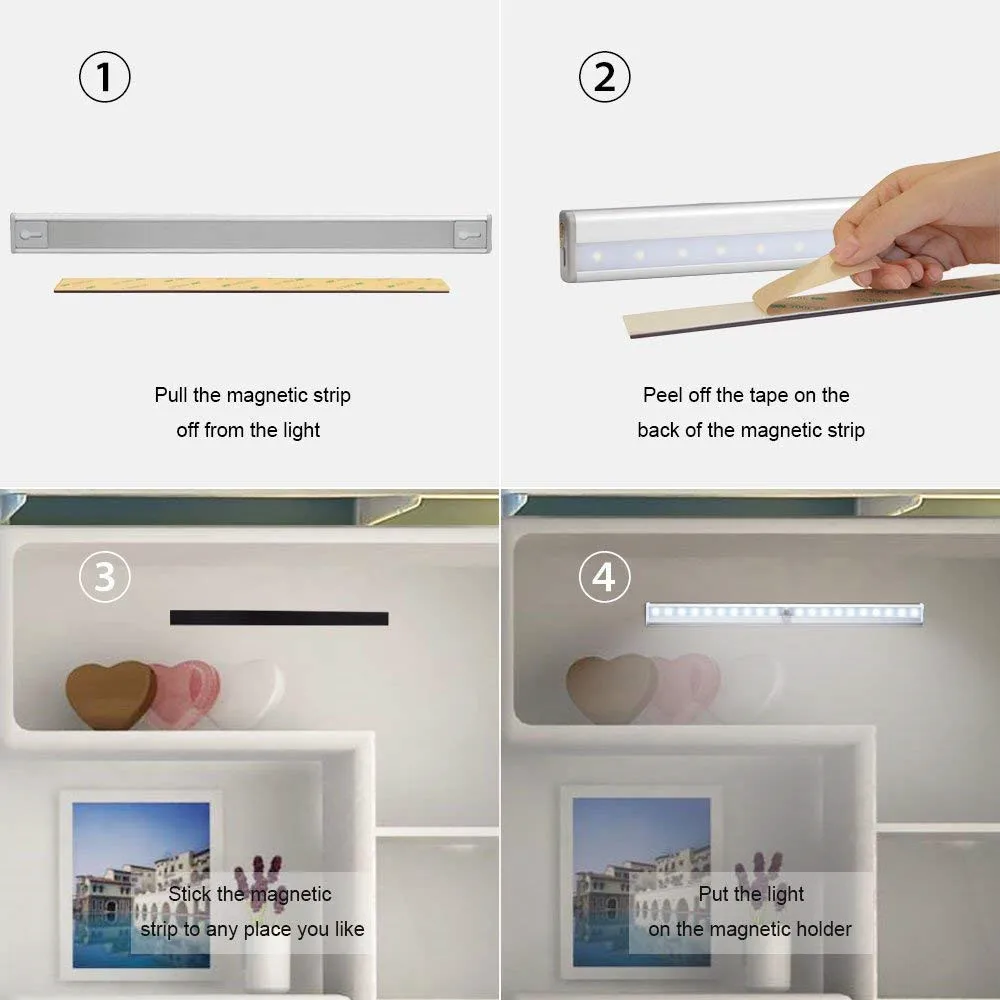 
20 LED Under Cabinet Light Motion Sensor Rechargecable USB Night Light Closet Lamp Wardrobe Light for Indoor 