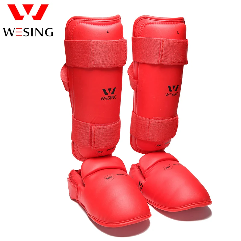 

Wesing Karate shin instep guard foot protector karate, Red/blue