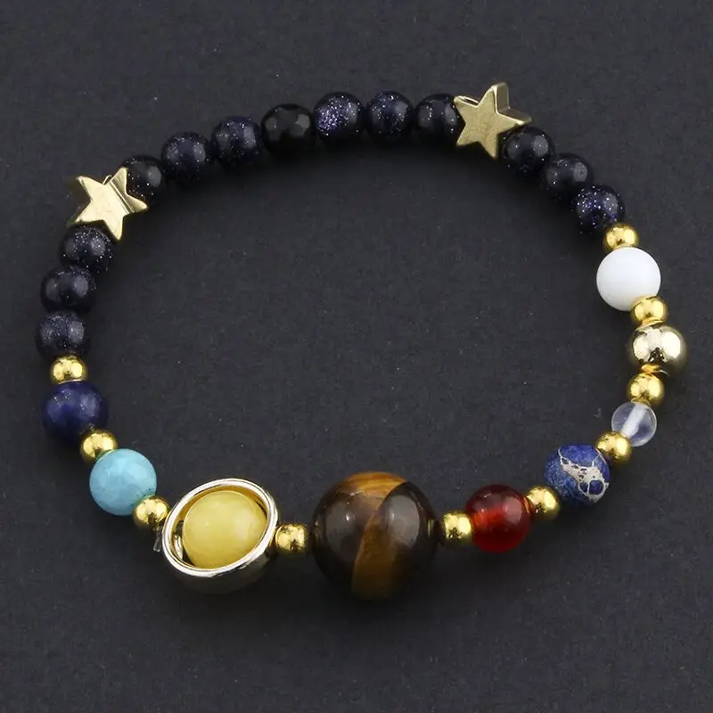 

Universe Galaxy Eight Planets In The Solar System Guardian Star Lava Reiki Natural Stone Beaded Bracelet & Bangle Elastic