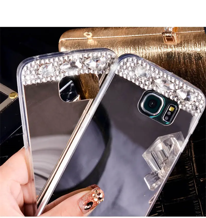 

For Samsung Galaxy J7 2016 S7 Edge S6 A5 A7 Grand Prime Mirror Case Cover Soft TPU Bling Rhinestone Diamond Phone Cases