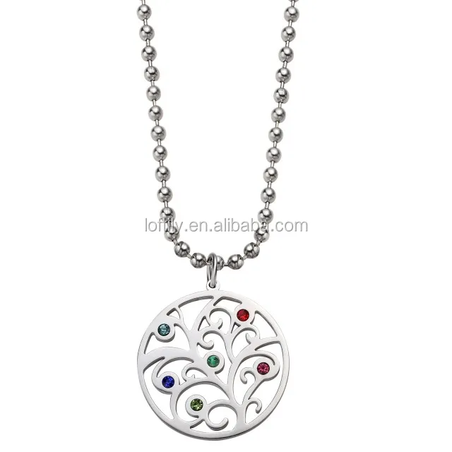 

316L Stainless Steel Tree of Life Birthstone Pendant Chain Necklace for Girls Women Engraved Necklace, Picture shows