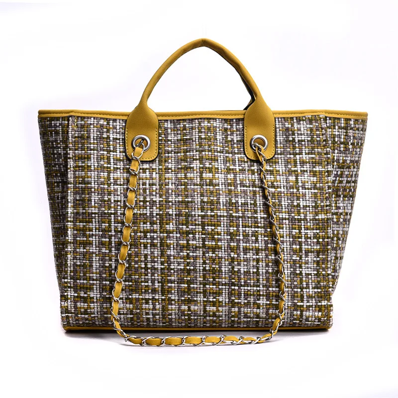 

Ready To Ship Women Large Purse Chain Shoulder Bag Woolen Tweed Tote Handbag, 4 colors