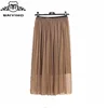 Summer Latest Long Skirt Design Elastic Waist Slim Perspective Maxi Pleated Women Skirt
