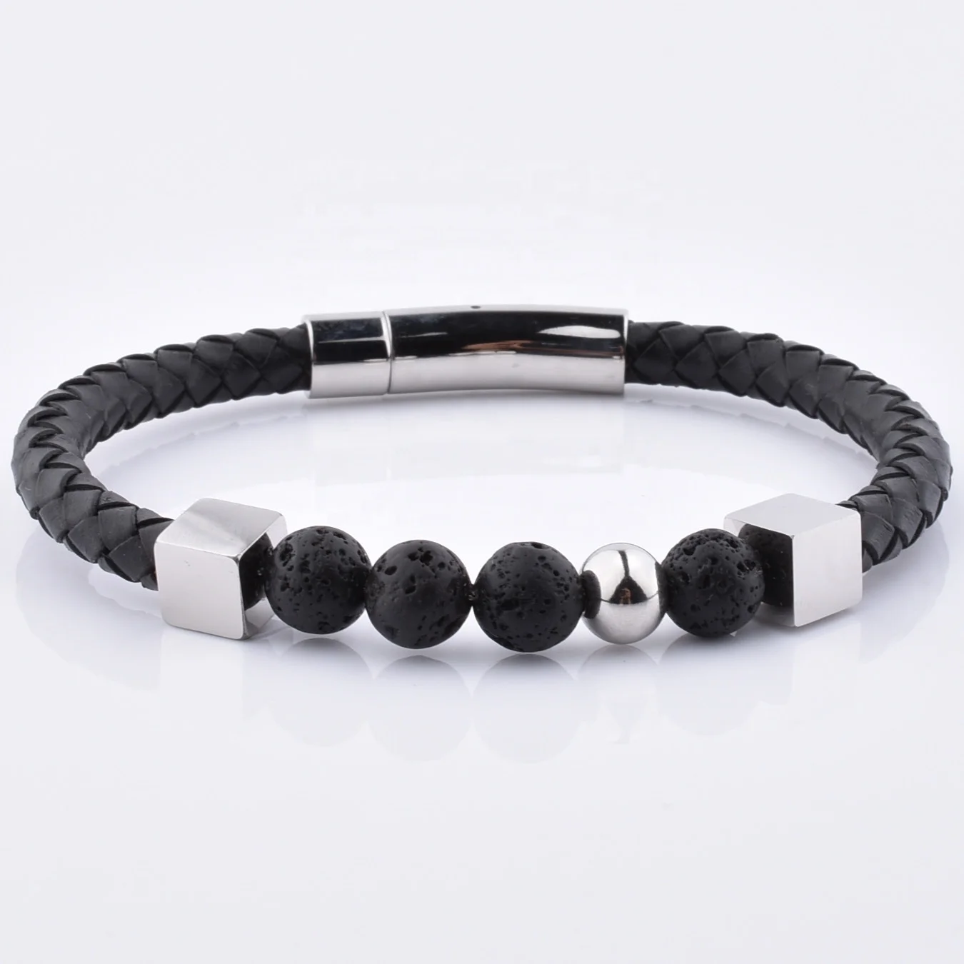 

2020 Fashion Luxury Jewellery Men Genuine Leather Bead Magnetic Bracelet For Sale