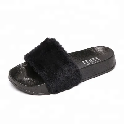 

2018 hot sell candy color Winter fenty faux Fur Slides for women, Picture
