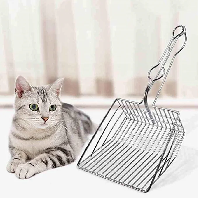 Non Stick Durable Metal Hollow Cleaning Sifter Cat Toilet Litter Scoop, Deep Shovel Litter Scooper with Brush