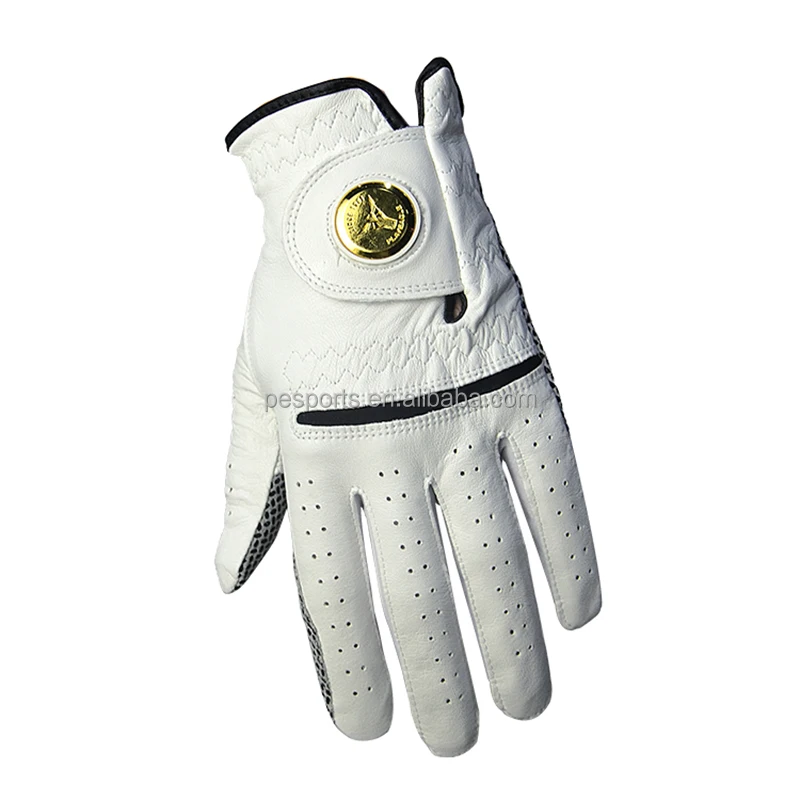 

PLAYEAGLE Mens Left Sheepskin Leather Golf Gloves Breathable Soft Gloves with OEM Logo, White/oem