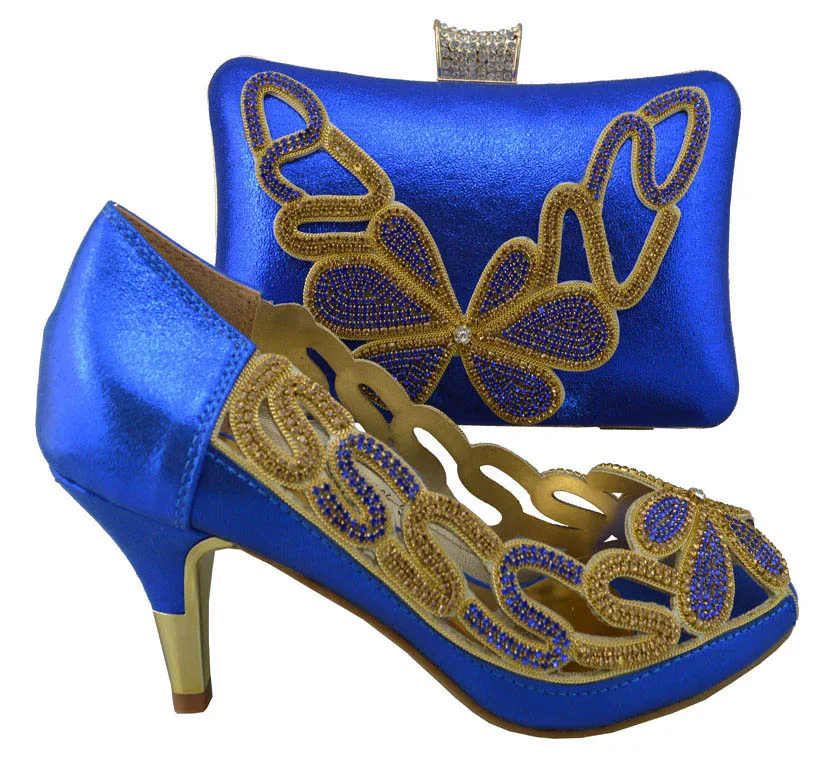 Product: 2015 New arrival 1308-L35 royal blue color lady Italian shoes
matching bag set women shoes and bags