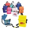 High quality ABS solid colorful plastic rectangle shaped logo printed buckle case black lanyard promotional waterproof beach box