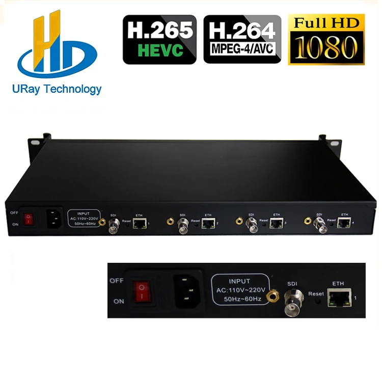 

1U Rack 4 Channels HEVC H.265 H.264 HD 3G SDI To IP Video Encoder 4 In 1 SDI To H.265 Transmitter Live Streaming RTMP Encoder