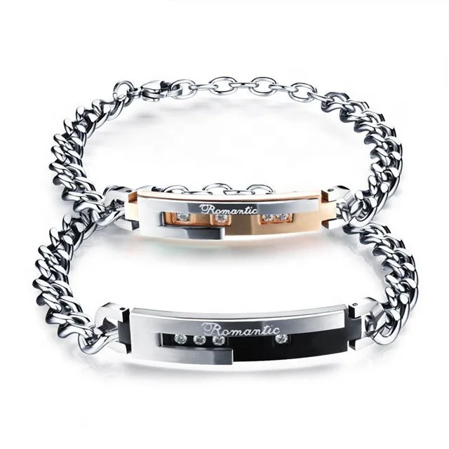 

316L Stainless Steel Couple Bracelet Men Women Romantic Jewelry, Black, gold