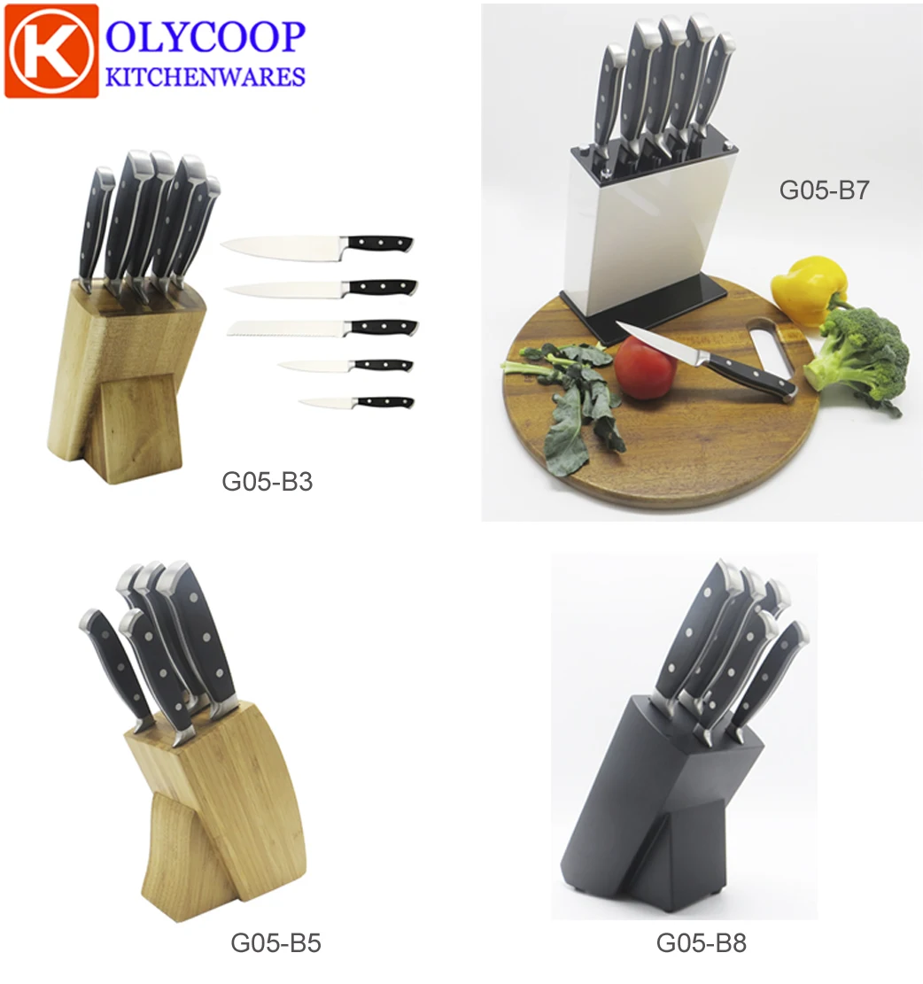 Best Sell Stainless Steel Knife Set Kitchen With Rubber Wood Blocks