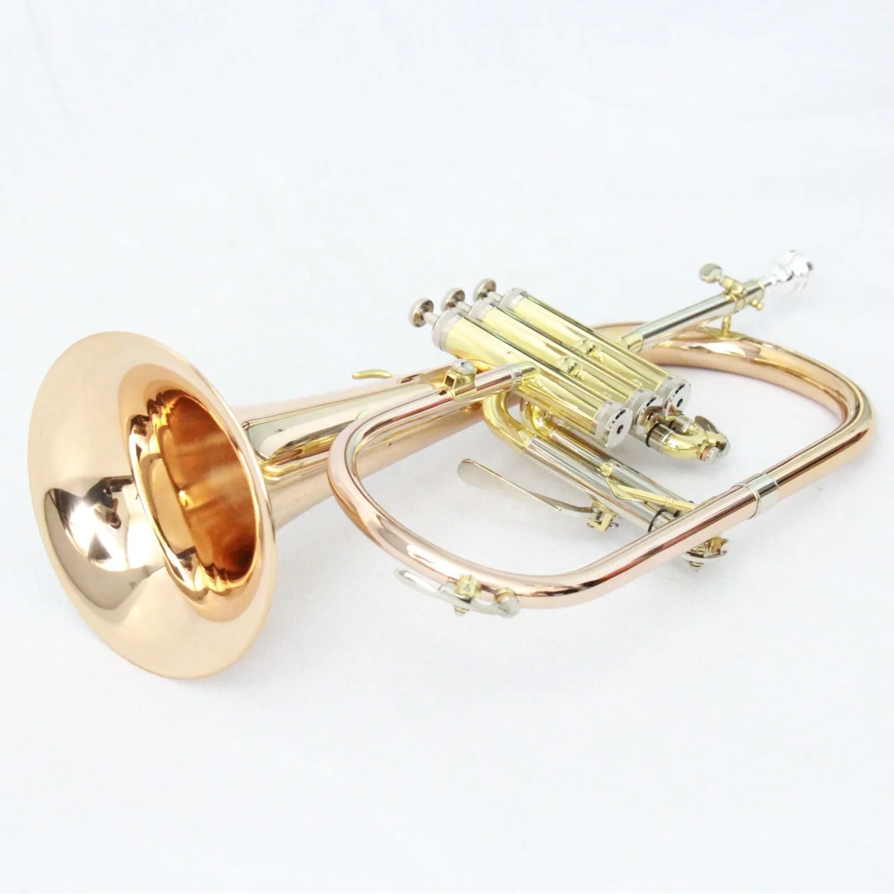 
Professional Bb Roes Brass Body crupronickel Side Gold Lacquered Flugel Horn 