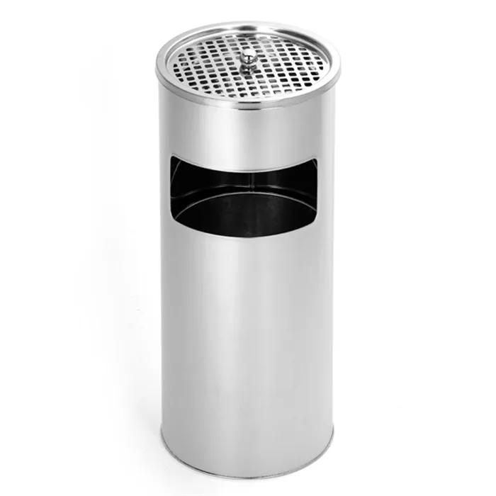 Hotel Lobby Stainless Steel Round Ashtray Trash Bin Outdoor Trash Can