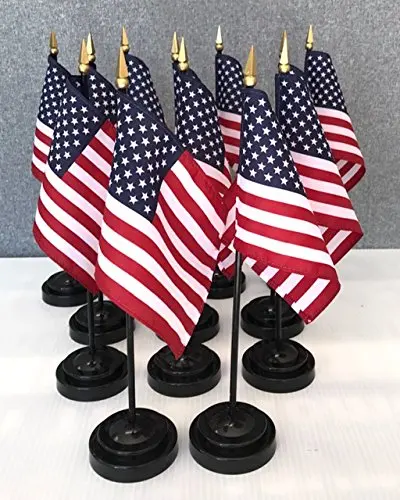 MADE IN USA!! Box of 12 USA 4"x6" Miniature Desk & Table Flags Includes 12 Flag Stands & 12 American Small Mini Flags