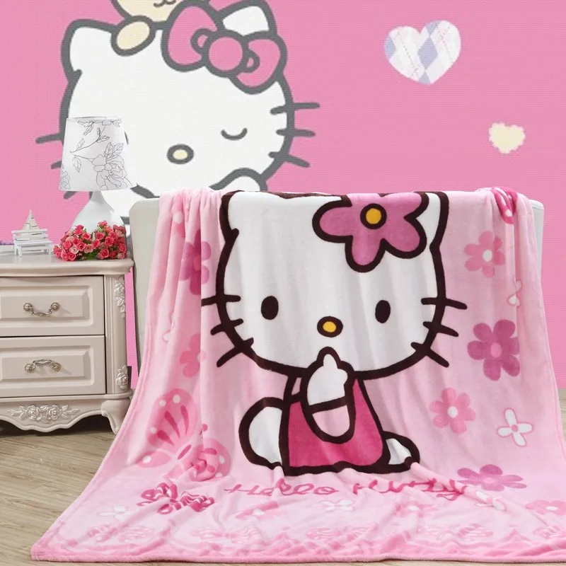 Custom Design Pink Hello Kitty Mink Faux Fur Printed Children Coral