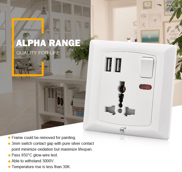 Youda Universal 220v Electrical 3 Pin Plug 13a Multi Wall Socket With
