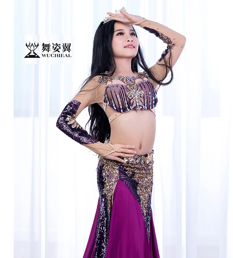 

RT250 Wuchieal Kids Professional Belly Dance Clothes, Black;dark green and purple