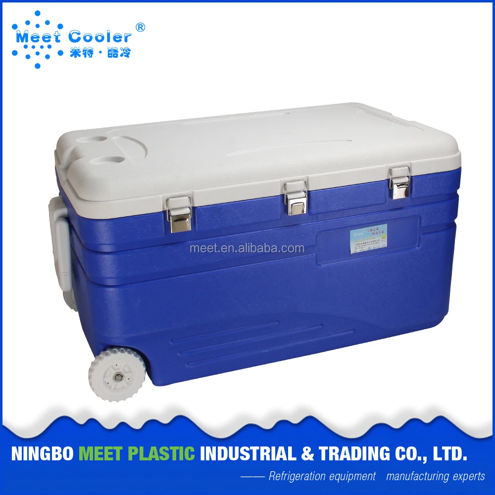 Cofre de hielo aislado de plástico grande con ruedas para
