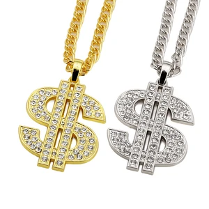 Fashion HipHop Silver Gold US Dollar Sign Pendant Chain Necklace
