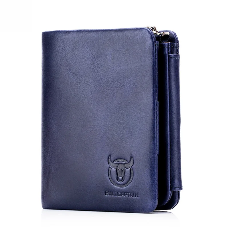 

Wholesale Bullcaptain Short Men Genuine Leather Trifold Photo Holder Wallet