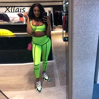 

8009 Two piece set tracksuit women 2019 Summer New Arrivals Fashion style neon green tank tops and pants matching sets outfits