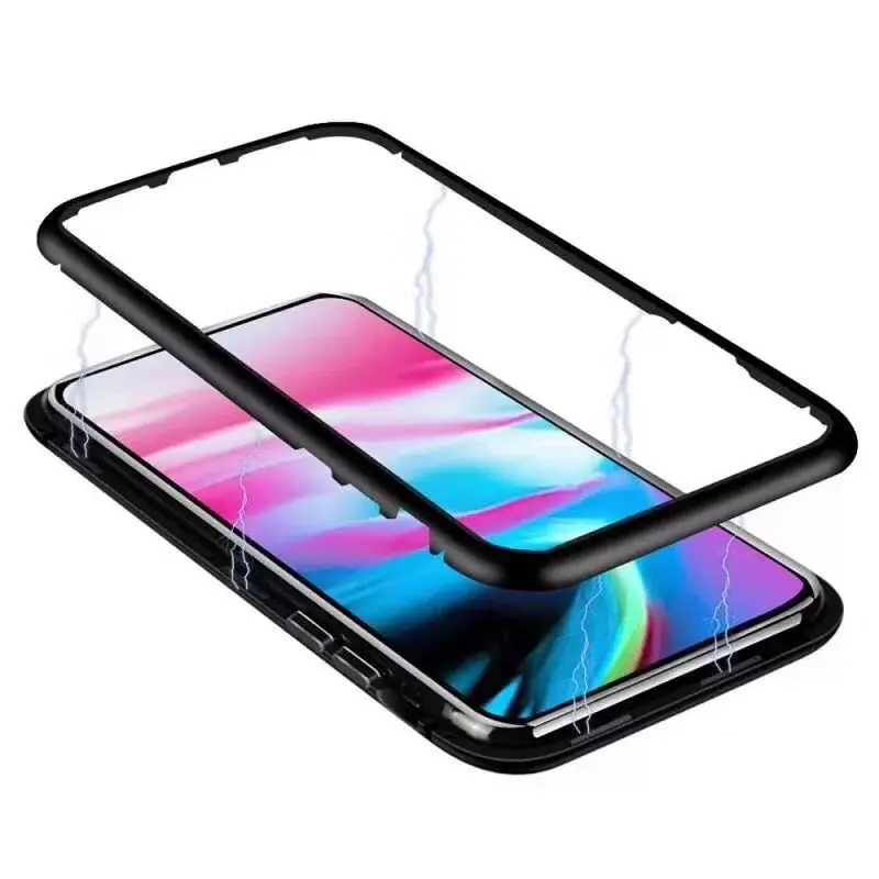 

2019 Hot Trending Products Magnetic Adsorption with Aluminum Metal Frame and Glass magnet Case For huawei P20/Y9 2019