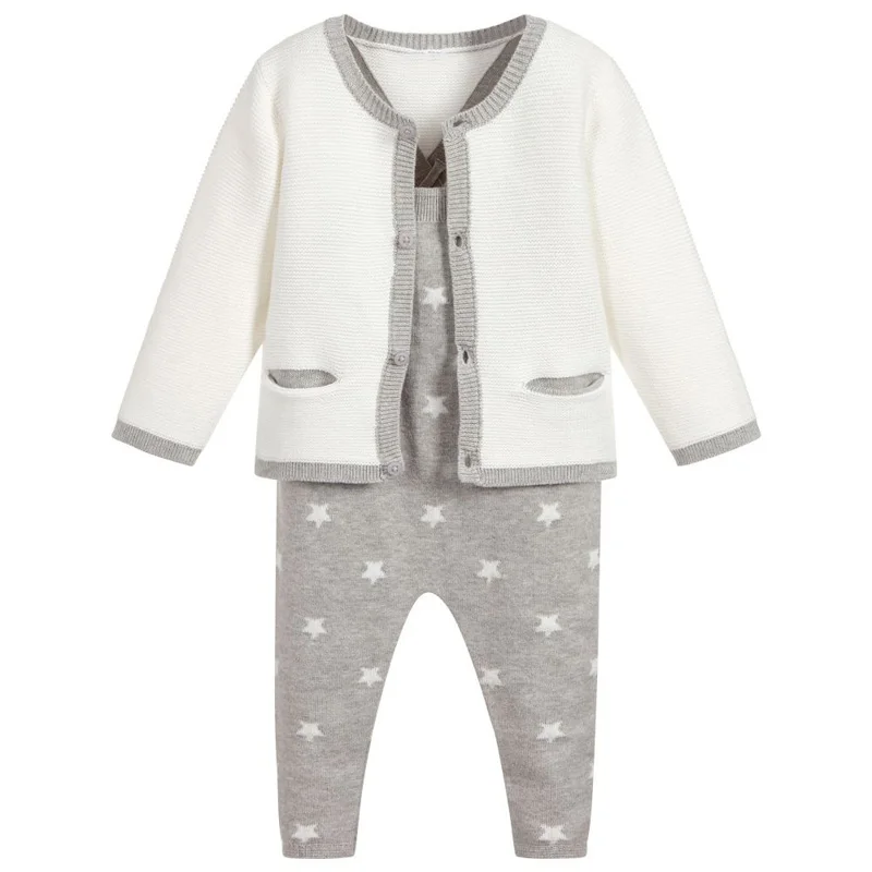 Manufacturer Custom Print Design Winter Cartoon Knitted Cotton Kids Clothing Set For Boy Girl