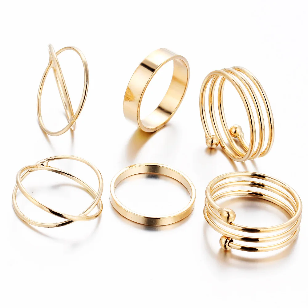 

Wholesale 6pcs/Set Punk Style Gold Sliver Knuckle Rings Unique Ring Set for women