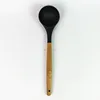 FDA wood handle with silicone soup Laddle,big size laddle for non-stick cookware